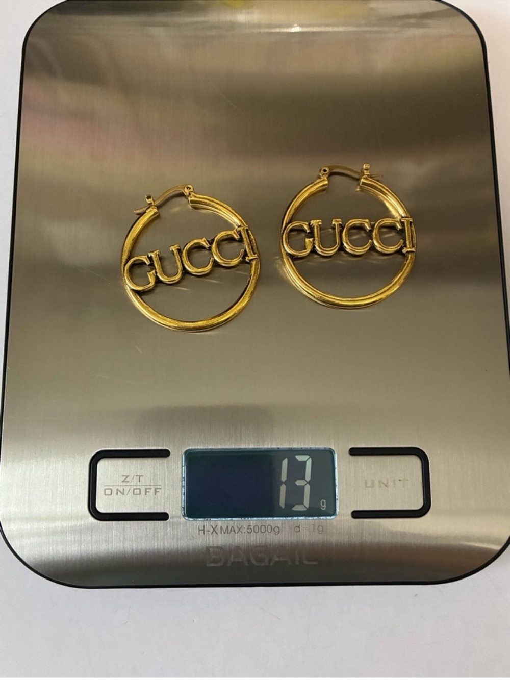 Gold GUCCI Logo Hoop Earrings - Picture 5 of 8